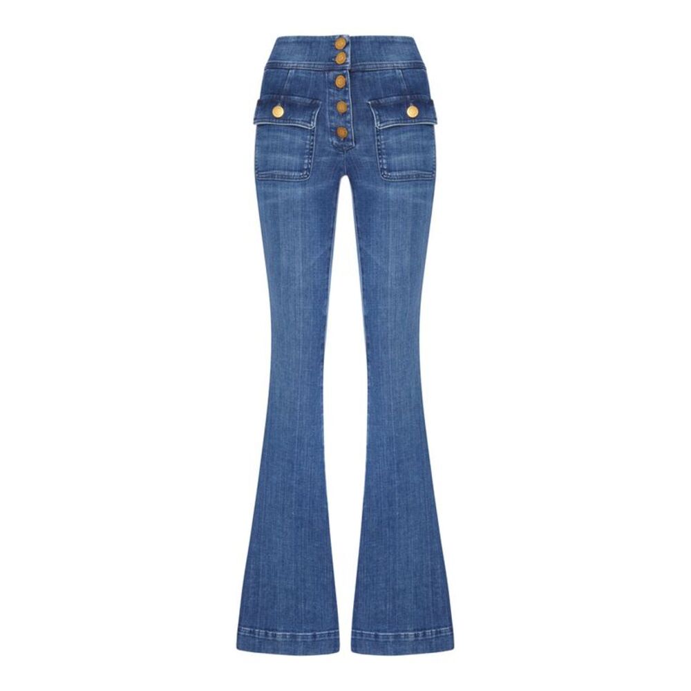 Seafarer Women Flare Denim Jeans With Gold Buttons
